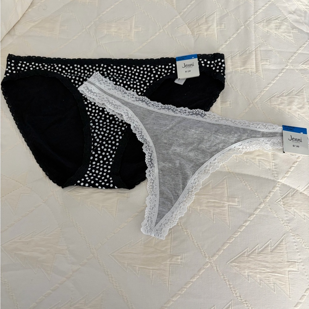 Jenni Black Polka Dot Bikini & Gray Lace-Trim Thong Set